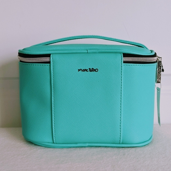 marc tetro Frenchie Cosmetic Case Bag Extra Large PVC Saffiano Aqua NWT - Picture 5 of 11